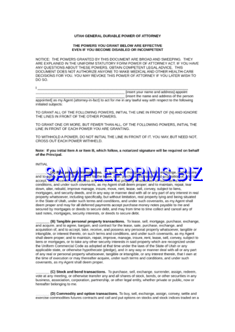 Utah General Durable Power of Attorney Form docx pdf free