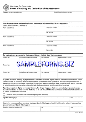 Utah Tax Power of Attorney Form pdf free